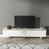 Plana TV Stand with Cabinets - White & Gold Band