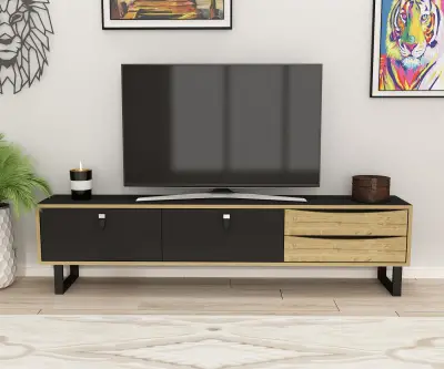 Mosso TV Stand and Media Console - Black & Oak