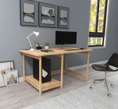 Faye Wood Computer Desk with Shelf - Natural