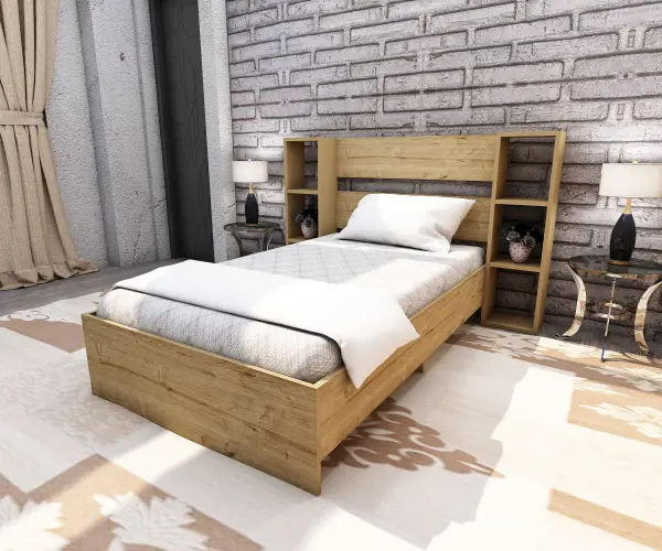 Erica Bedstead Bed Frame with Storage Shelves - Oak