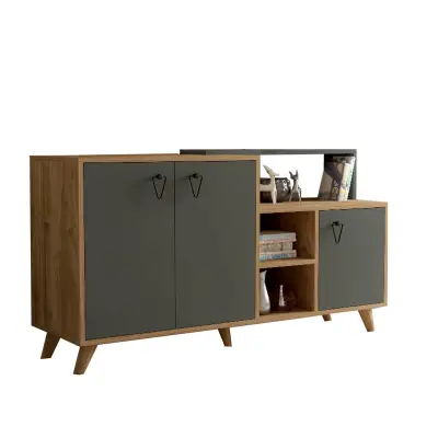 Lilium Sideboard with Cabinets and Shelves - Walnut & Anthracite