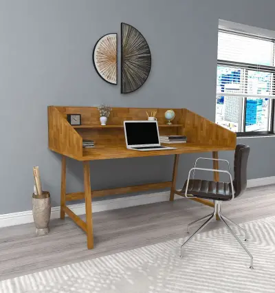 Nashy Wood Computer Desk with Front Bar Shelf - Oak