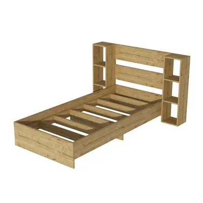 Erica Bedstead Bed Frame with Storage Shelves - Oak