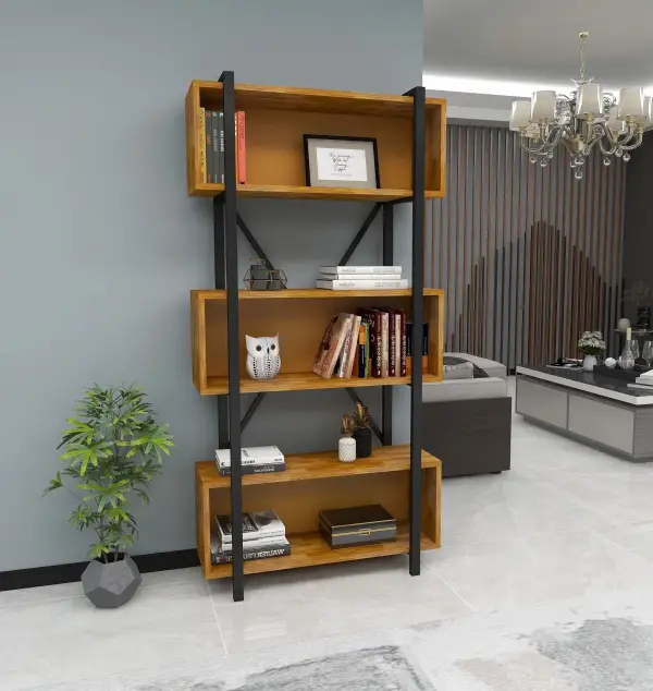 DISCONTINUED- Delano Metal Wood Bookcase - Oak & Black