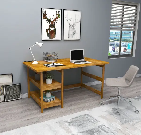 Mira Wood Computer Desk with Shelves - Oak