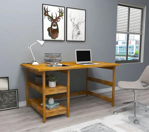 Mira Wood Computer Desk with Shelves - Oak