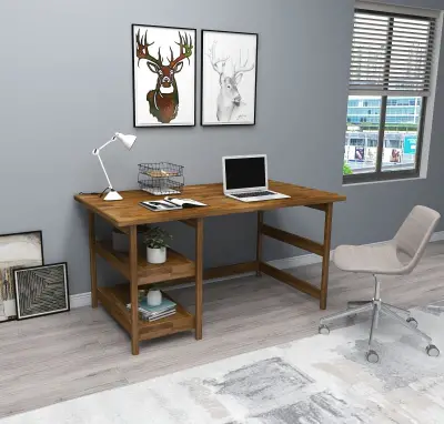 Mira Wood Computer Desk with Shelves - Walnut