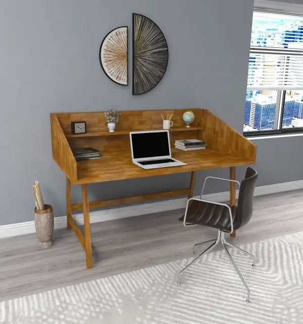 Nashy Wood Computer Desk with Front Bar Shelf - Oak