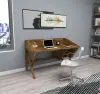 Ivo Wood Computer Desk with Front Bar and Shelves - Walnut