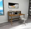 Lumi Computer Desk with Front Bar Shelf - Walnut