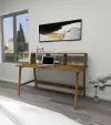 Lumi Computer Desk with Front Bar Shelf - Walnut