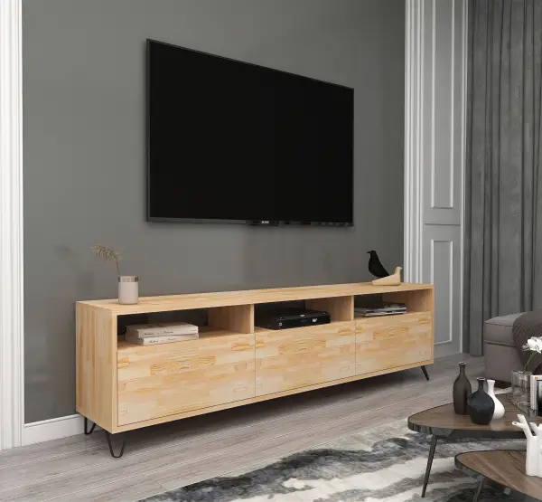 Oliver Wood Metal TV Stand and Media Console - Natural & Black