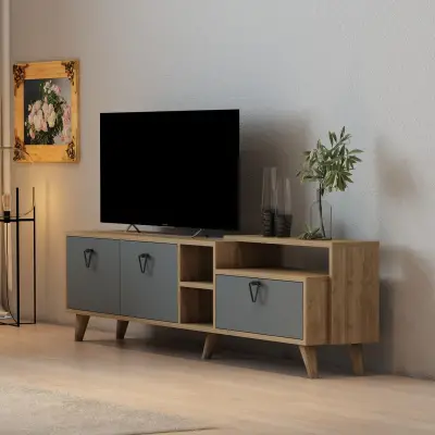 Lilium TV Stand with Cabinets and Shelves - Walnut & Anthracite