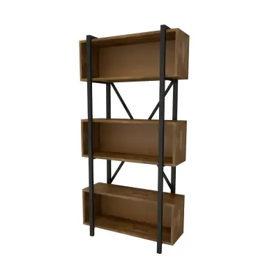 DISCONTINUED - Delano Metal Wood Bookcase - Walnut & Black