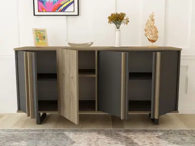 Fido Sideboard with Cabinets and Shelves - Walnut & Anthracite