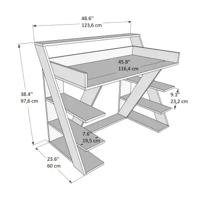 Mundus Computer Desk with Shelves - White & Walnut