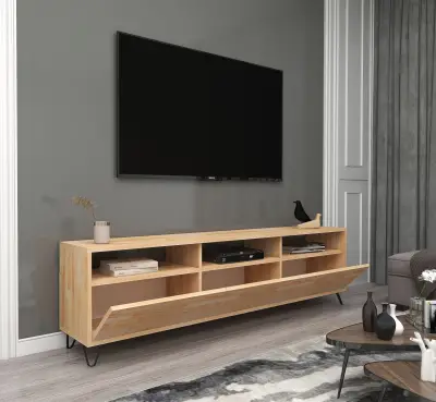 Oliver Wood Metal TV Stand and Media Console - Natural & Black