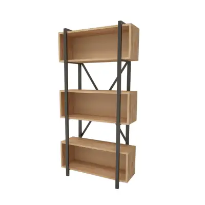 DISCONTINUED - Delano Metal Wood Bookcase - Natural & Black