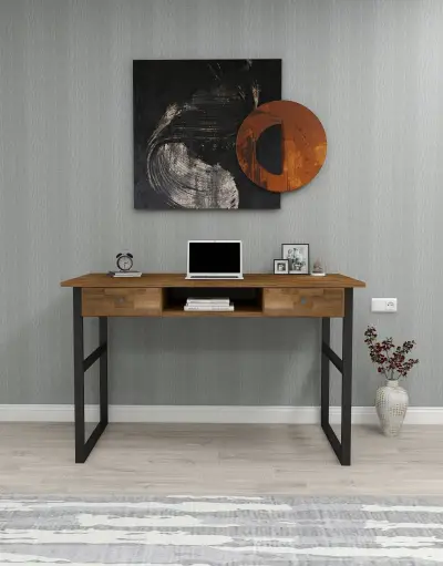 Elowen Wood Metal Computer Desk - Walnut & Black