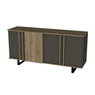 Fido Sideboard with Cabinets and Shelves - Walnut & Anthracite