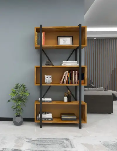 DISCONTINUED- Delano Metal Wood Bookcase - Oak & Black