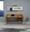 Ivo Wood Computer Desk with Front Bar and Shelves - Oak