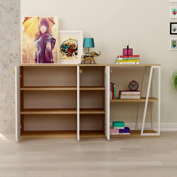 Avena Sideboard with Cabinets and Shelves - White & Oak