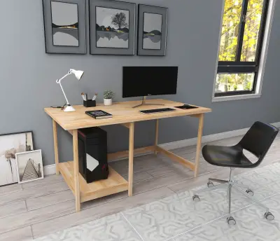 Faye Wood Computer Desk with Shelf - Natural