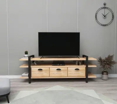 Miles Wood Metal TV Stand and Media Console - Natural & Black