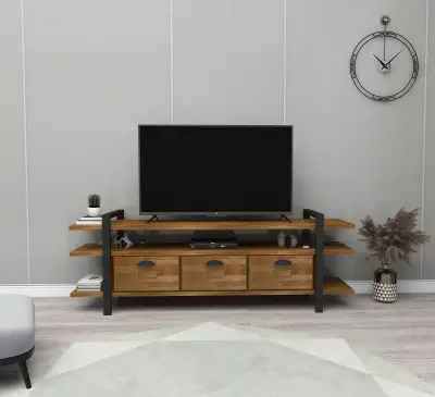 Miles Wood Metal TV Stand and Media Console - Walnut & Black