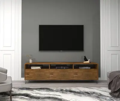 Oliver Wood Metal TV Stand and Media Console - Walnut & Black