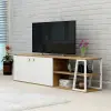 Avena TV Stand with Cabinets and Shelves - White & Oak