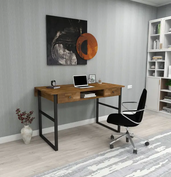 Elowen Wood Metal Computer Desk - Walnut & Black