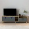 Lilium TV Stand with Cabinets and Shelves - Walnut & Anthracite