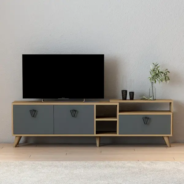 Lilium TV Stand with Cabinets and Shelves - Walnut & Anthracite
