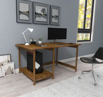 Faye Wood Computer Desk with Shelf - Walnut