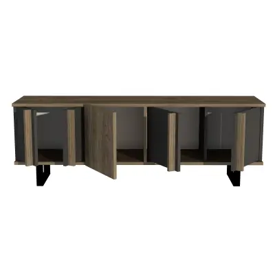 Fido TV Stand with Cabinet Shelves - Walnut & Anthracite