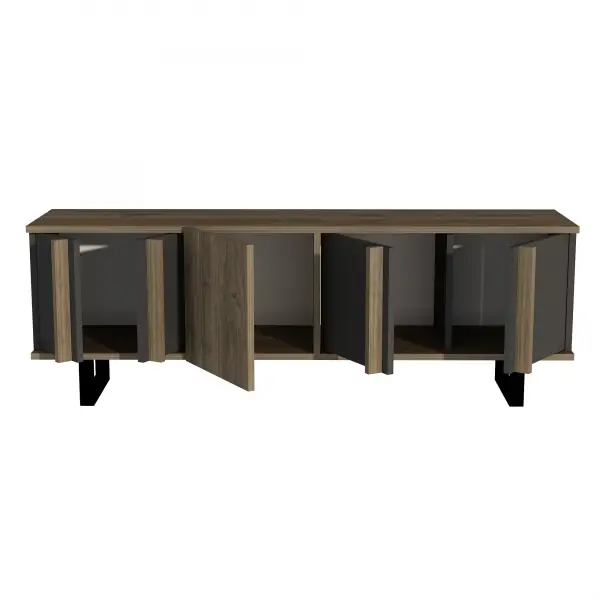 Fido TV Stand with Cabinet Shelves - Walnut & Anthracite