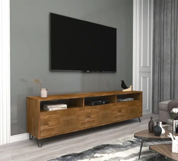 Oliver Wood Metal TV Stand and Media Console - Walnut & Black