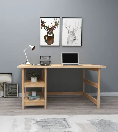 Mira Wood Computer Desk with Shelves - Natural