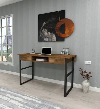 Elowen Wood Metal Computer Desk - Walnut & Black