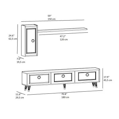 Frida TV Stand and Entertainment Center - Black Marble Effect & Gold