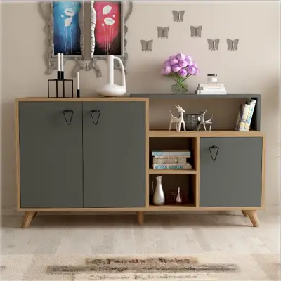 Lilium Sideboard with Cabinets and Shelves - Walnut & Anthracite