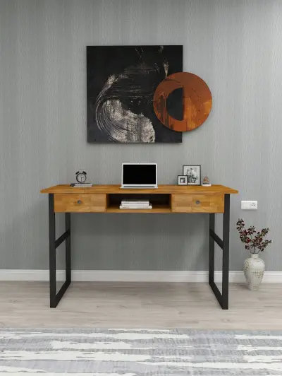 Elowen Wood Metal Computer Desk - Oak & Black