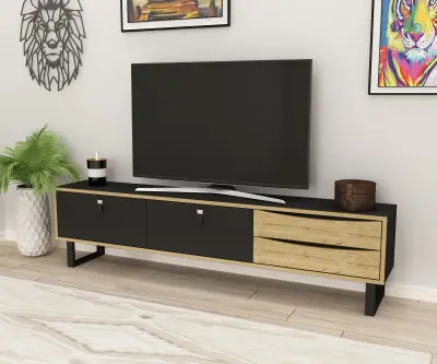 Mosso TV Stand and Media Console - Black & Oak