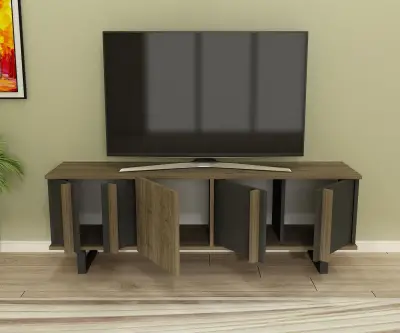 Fido TV Stand with Cabinet Shelves - Walnut & Anthracite