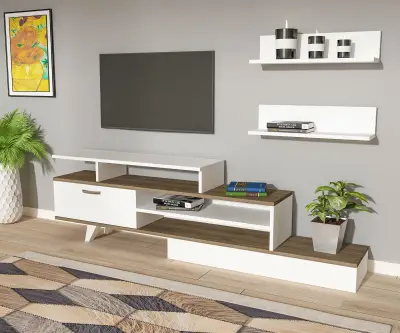 Willow TV Stand and Entertainment Center - White & Walnut