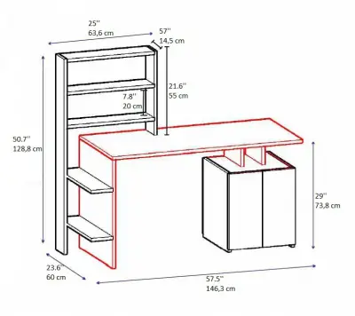 Lake Computer Desk with Cabinets and Shelves - White & Anthracite