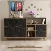 Lilium Sideboard with Cabinets and Shelves - Walnut & Black Marble Effect