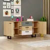 Agustine Sideboard with Cabinets and Drawers - Oak, Anthracite & White